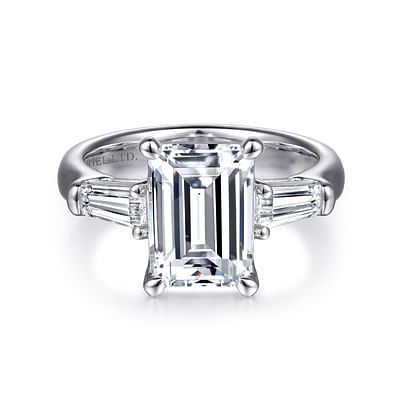 Belma - 18K White Gold Emerald Cut Diamond Channel Set Engagement Ring