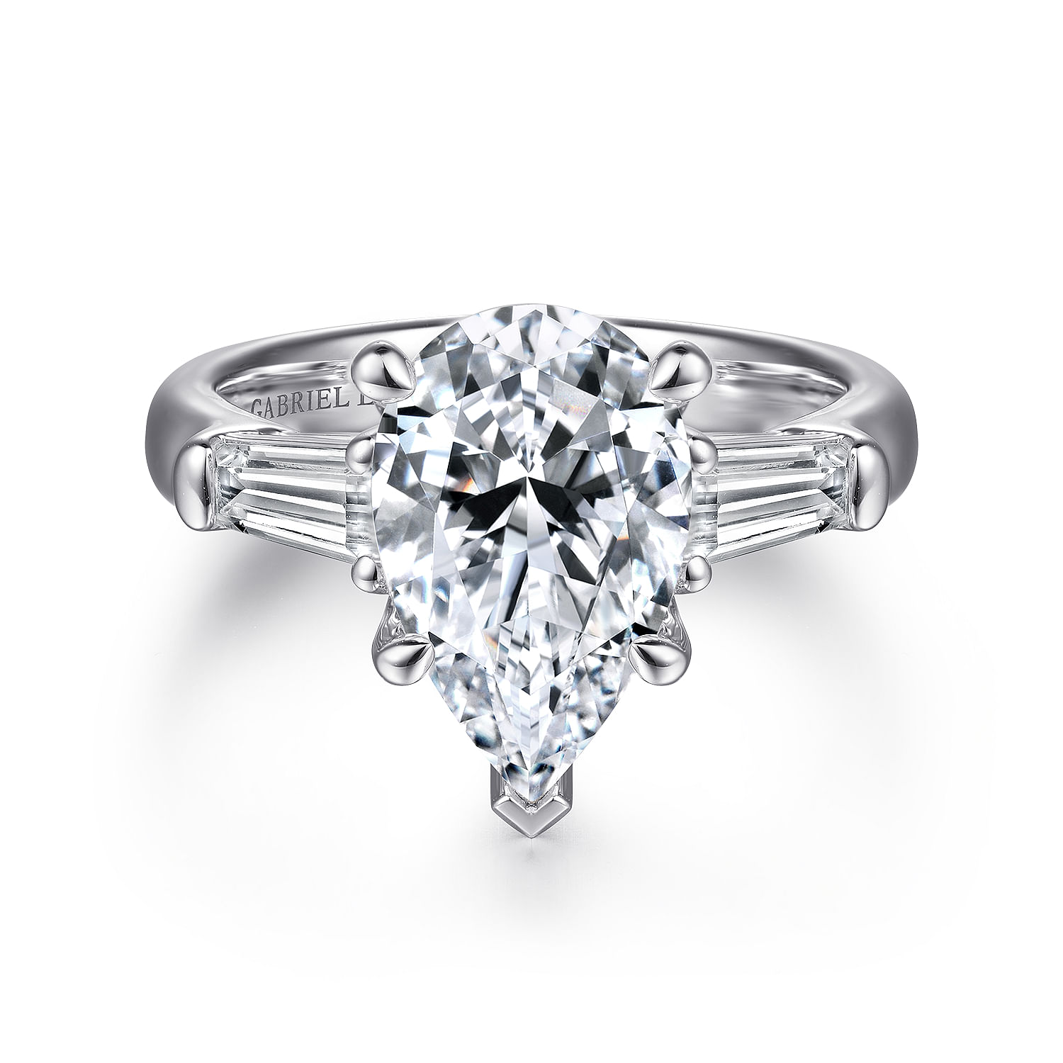 Belma - 18K White Gold Pear Shape Three Stone Diamond Engagement Ring