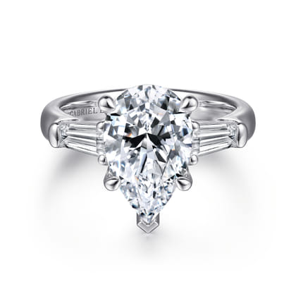Belma - 18K White Gold Pear Shape Three Stone Diamond Engagement Ring