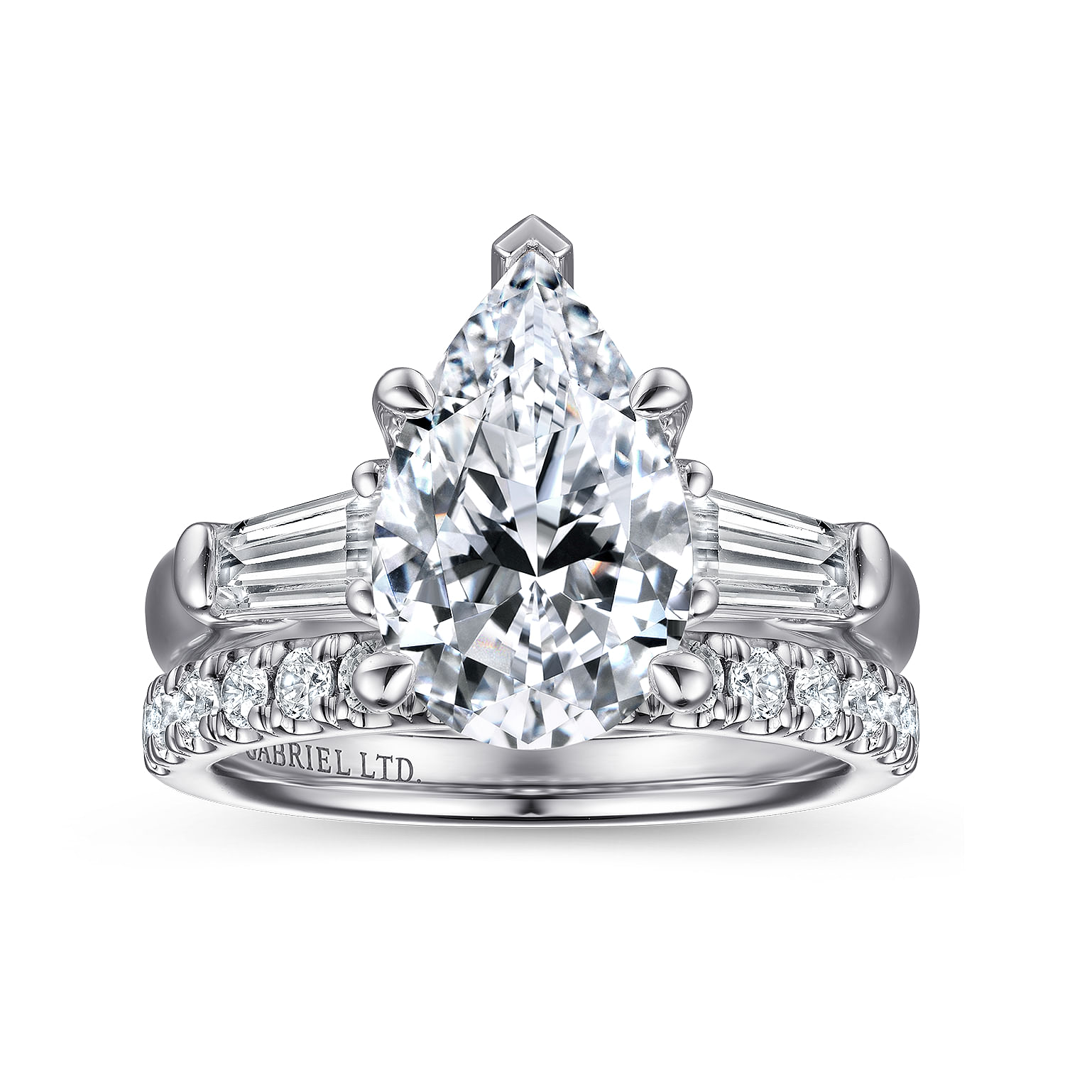 Belma - 18K White Gold Pear Shape Three Stone Diamond Engagement Ring