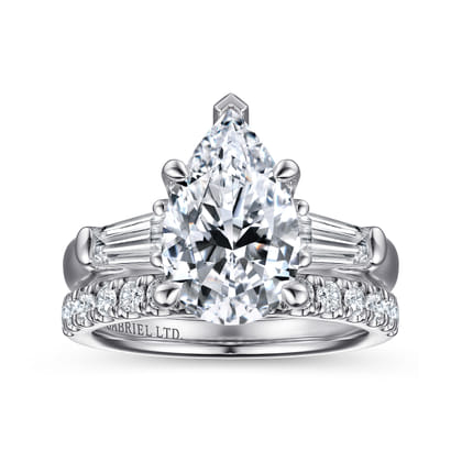 Belma - 18K White Gold Pear Shape Three Stone Diamond Engagement Ring