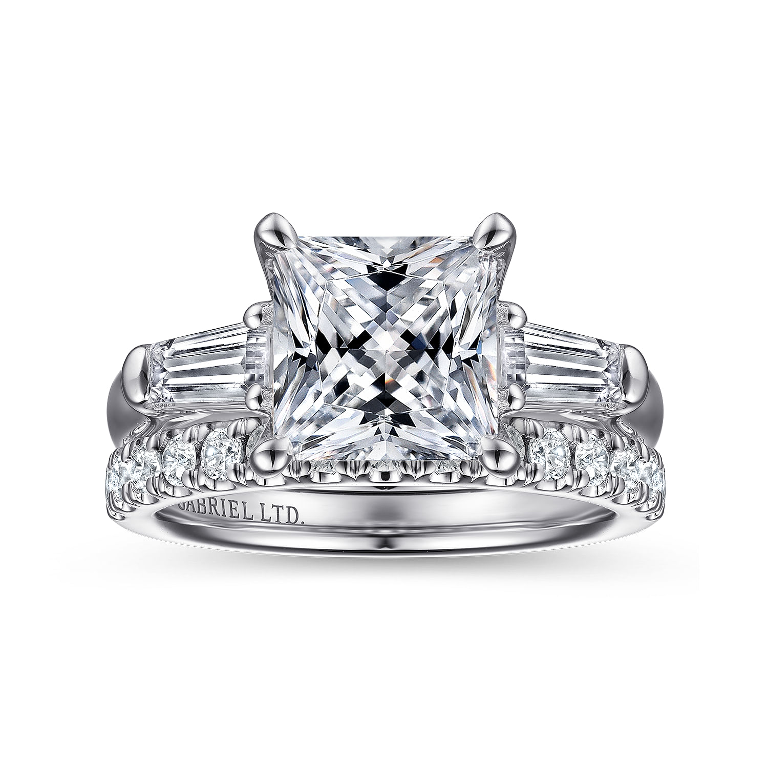 Belma - 18K White Gold Princess Cut Three Stone Diamond Engagement Ring