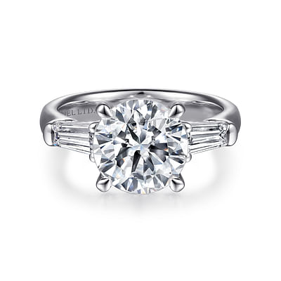 Belma - 18K White Gold Round Three Stone Diamond Engagement Ring