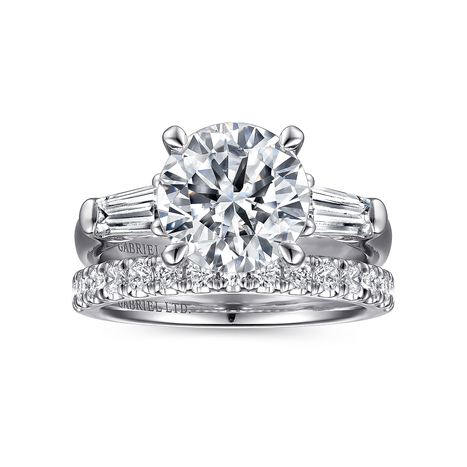 Belma - 18K White Gold Round Three Stone Diamond Engagement Ring