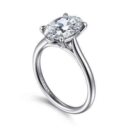 Bena - 14K White Gold Oval Solitaire Diamond Engagement Ring