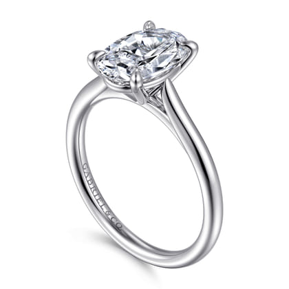 Bena - 14K White Gold Oval Solitaire Diamond Engagement Ring