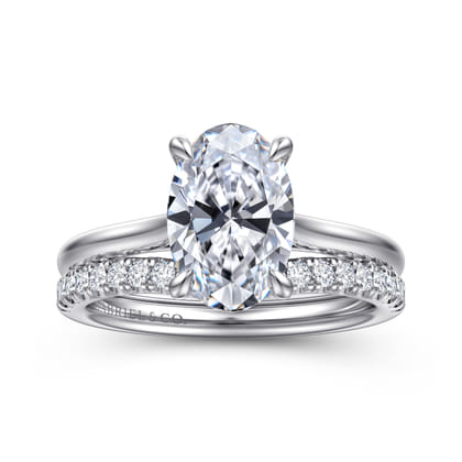 Bena - 14K White Gold Oval Solitaire Diamond Engagement Ring