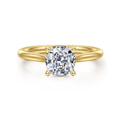 Bena - 14K Yellow Gold Cushion Cut Solitaire Diamond Engagement Ring