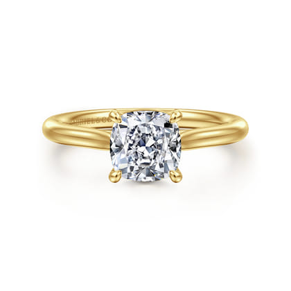Bena - 14K Yellow Gold Cushion Cut Solitaire Diamond Engagement Ring