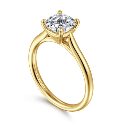 Bena - 14K Yellow Gold Cushion Cut Solitaire Diamond Engagement Ring