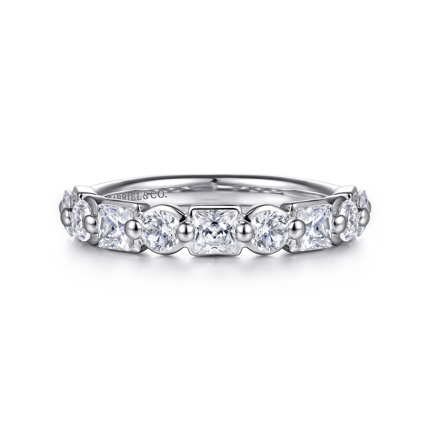 Fancy Wedding Ring in 14k White Gold with Princess Cut Natural Diamond at Gabriel & Co. - Shot 1