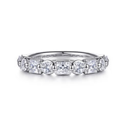 14K White Gold Prong Princess Cut and Round Diamond Anniversary Band