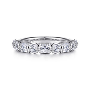 Benadetta - 14K White Gold Prong Princess Cut and Round Diamond Anniversary Band