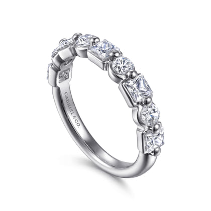 Benadetta - 14K White Gold Prong Princess Cut and Round Diamond Anniversary Band