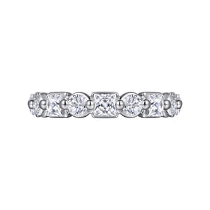 Benadetta - 14K White Gold Prong Princess Cut and Round Diamond Anniversary Band