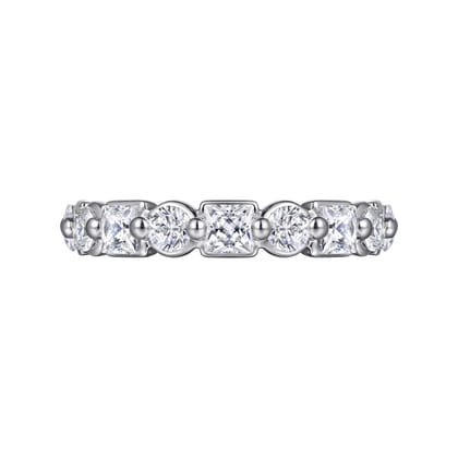 Benadetta - 14K White Gold Prong Princess Cut and Round Diamond Anniversary Band