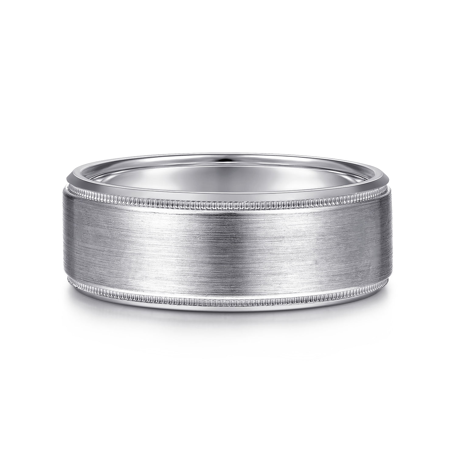 Benjamin - 14K White Gold 8mm - Beveled Edge Men's Wedding Band in Satin Finish - Shot 1
