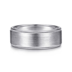 14K White Gold 8mm - Beveled Edge Men's Wedding Band in Satin Finish