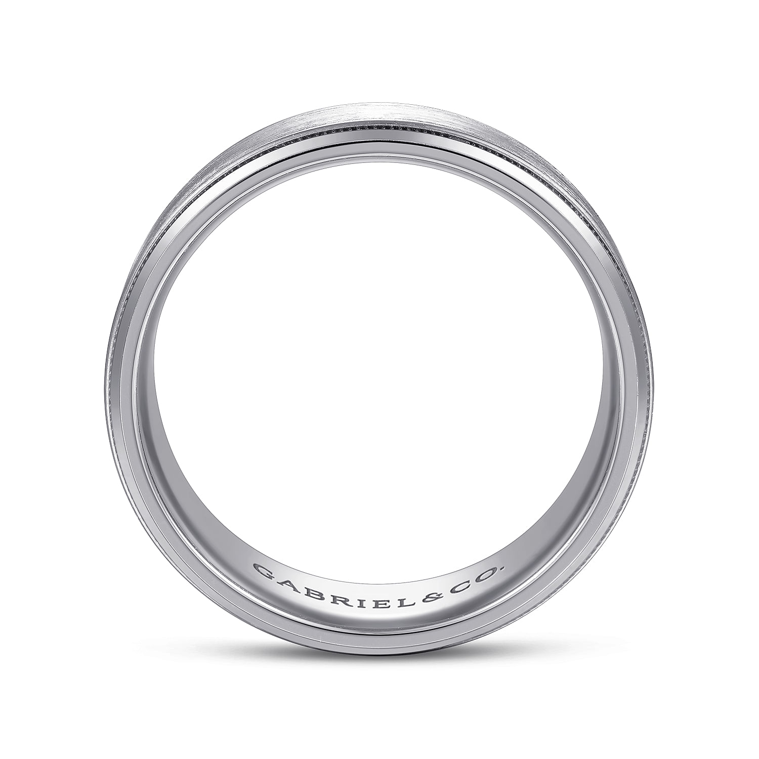Benjamin - 14K White Gold 8mm - Beveled Edge Men's Wedding Band in Satin Finish - Shot 2