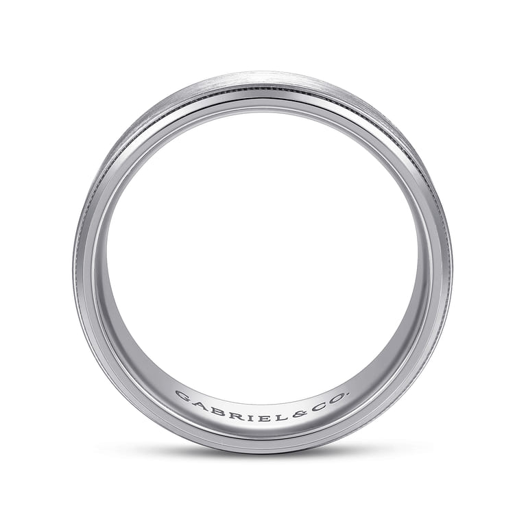 Benjamin - 14K White Gold 8mm - Beveled Edge Men's Wedding Band in Satin Finish - Shot 2