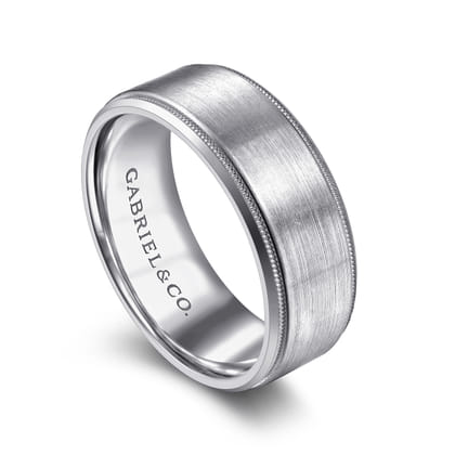 Benjamin - 14K White Gold 8mm - Beveled Edge Men's Wedding Band in Satin Finish