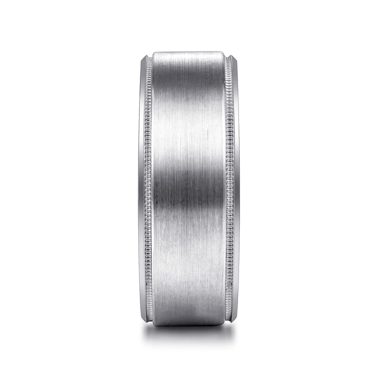Benjamin - 14K White Gold 8mm - Beveled Edge Men's Wedding Band in Satin Finish - Shot 4