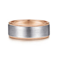 Benjamin - 14K White-Rose Gold 8mm - Two Tone Beveled Edge Men's Wedding Band in Satin Finish