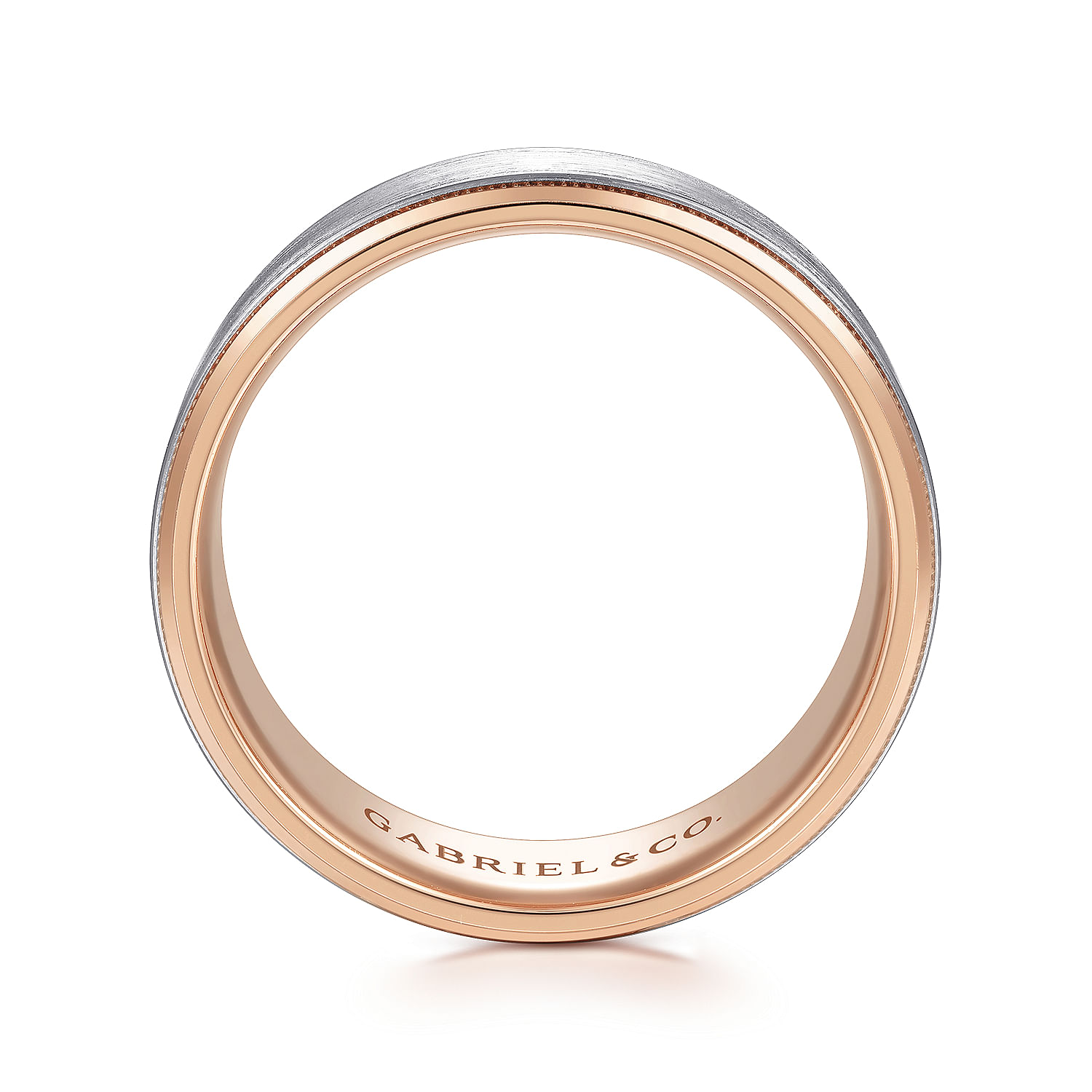 Benjamin - 14K White-Rose Gold 8mm - Two Tone Beveled Edge Men's Wedding Band in Satin Finish