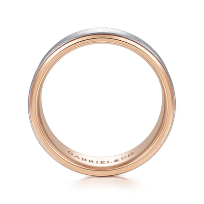 Benjamin - 14K White-Rose Gold 8mm - Two Tone Beveled Edge Men's Wedding Band in Satin Finish