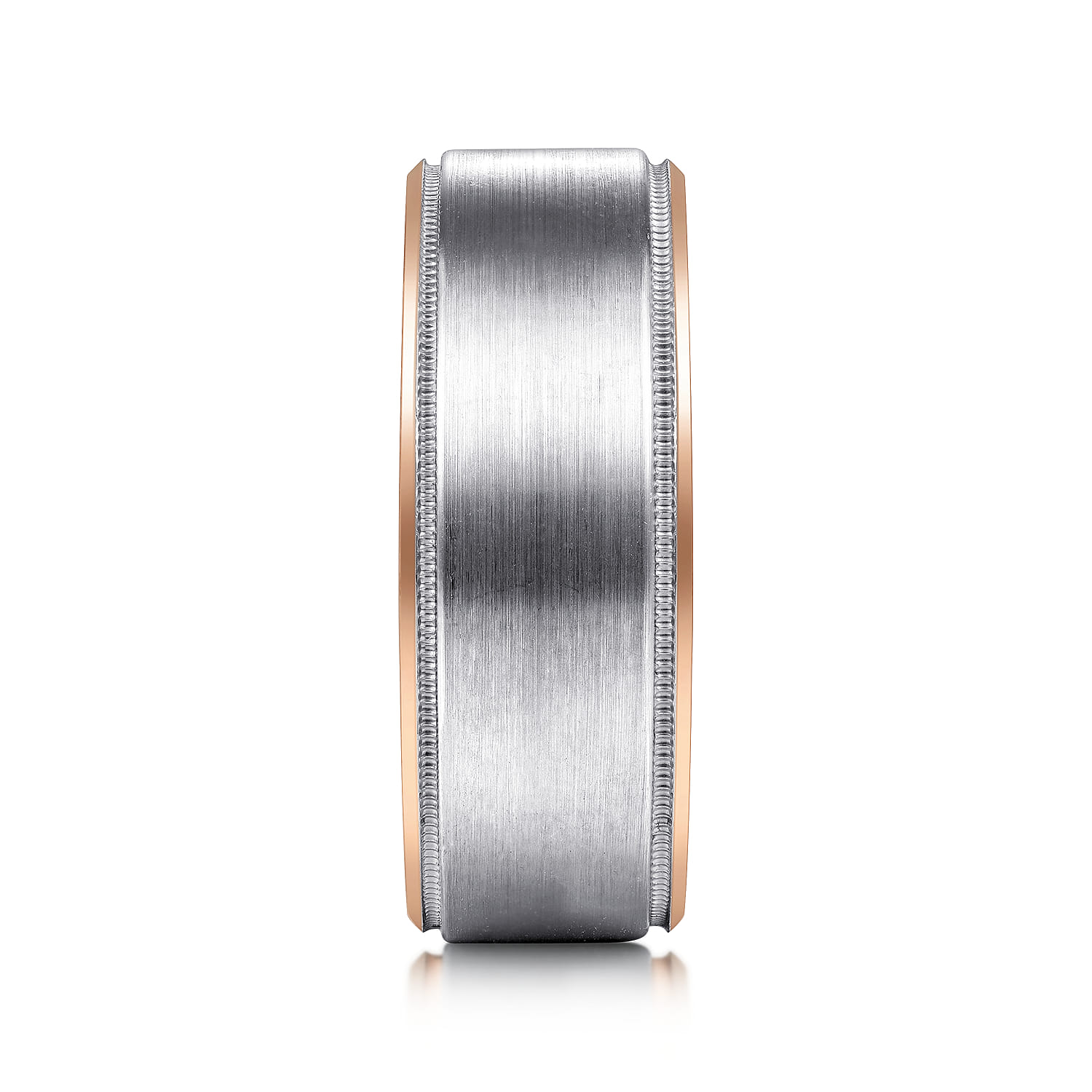 Benjamin - 14K White-Rose Gold 8mm - Two Tone Beveled Edge Men's Wedding Band in Satin Finish - Shot 4