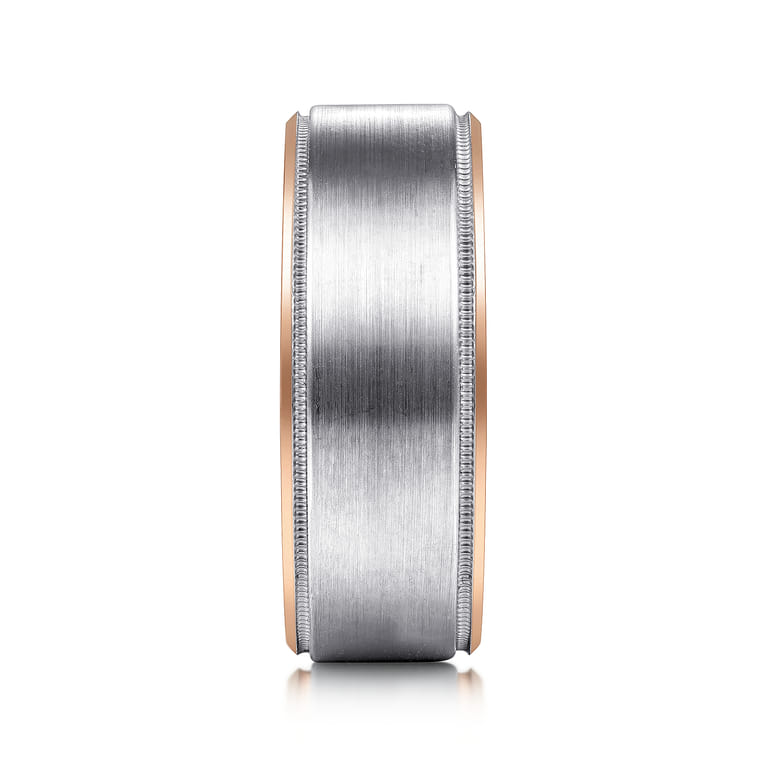 Benjamin - 14K White-Rose Gold 8mm - Two Tone Beveled Edge Men's Wedding Band in Satin Finish - Shot 4