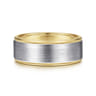 Benjamin - 14K White-Yellow Gold 8mm - Two Tone Beveled Edge Men's Wedding Band in Satin Finish