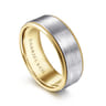 Benjamin - 14K White-Yellow Gold 8mm - Two Tone Beveled Edge Men's Wedding Band in Satin Finish
