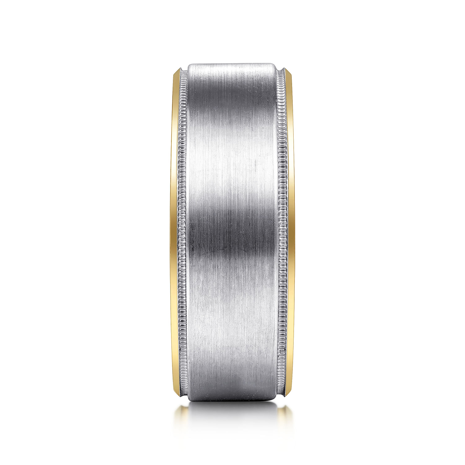 14K White-Yellow Gold 8mm - Two Tone Beveled Edge Men's