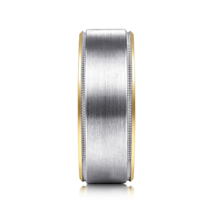 Benjamin - 14K White-Yellow Gold 8mm - Two Tone Beveled Edge Men's Wedding Band in Satin Finish