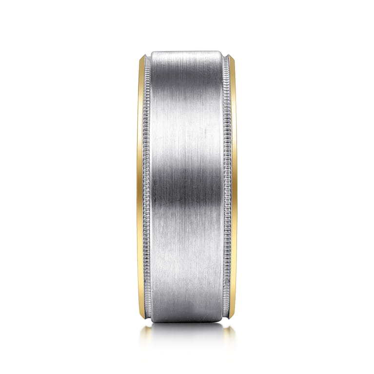 Benjamin - 14K White-Yellow Gold 8mm - Two Tone Beveled Edge Men's Wedding Band in Satin Finish - Shot 4