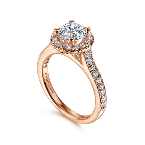 Bernadette - Vintage Inspired 14K Rose Gold Round Halo Diamond Engagement Ring - 0.44 ct - Shot 3