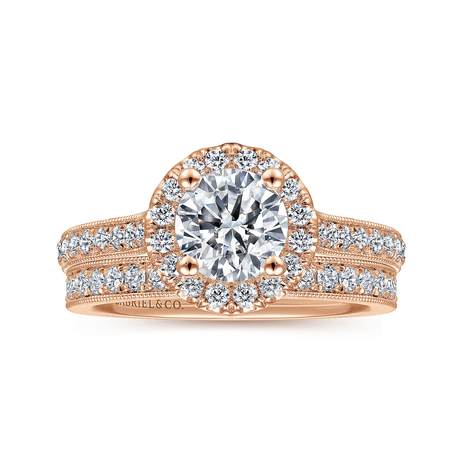 Bernadette - Vintage Inspired 14K Rose Gold Round Halo Diamond Engagement Ring - 0.44 ct - Shot 4