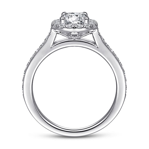 Bernadette - Vintage Inspired 14K White Gold Round Halo Diamond Engagement Ring - 0.37 ct - Shot 2