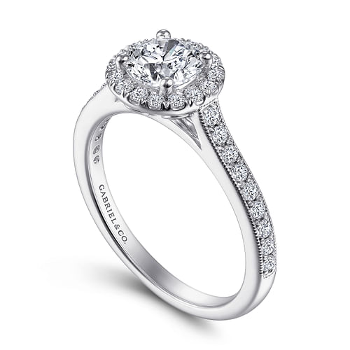 Bernadette - Vintage Inspired 14K White Gold Round Halo Diamond Engagement Ring - 0.37 ct - Shot 3