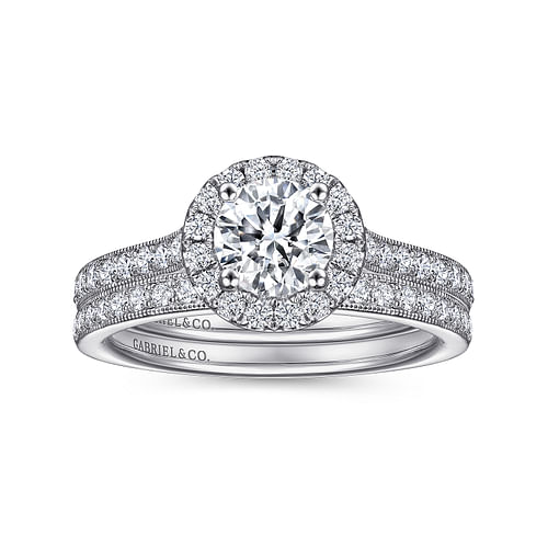 Bernadette - Vintage Inspired 14K White Gold Round Halo Diamond Engagement Ring - 0.37 ct - Shot 4