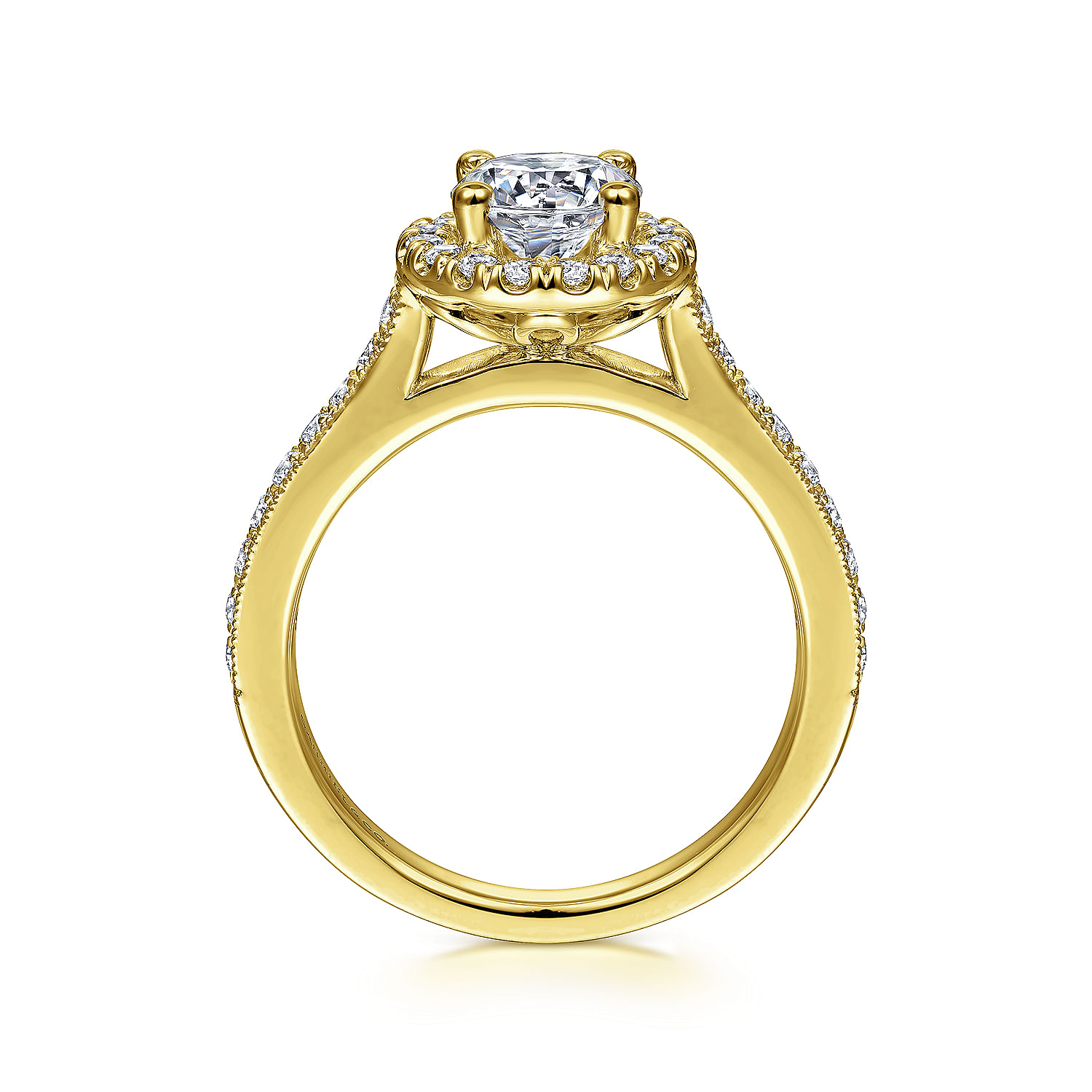 Bernadette - Vintage Inspired 14K Yellow Gold Round Halo Diamond Engagement Ring - 0.44 ct - Shot 2