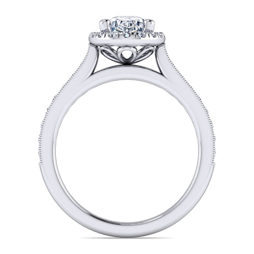 Bernadette - Vintage Inspired Platinum Oval Halo Diamond Engagement Ring - 0.42 ct - Shot 2