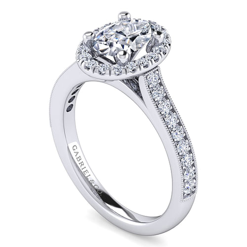 Bernadette - Vintage Inspired Platinum Oval Halo Diamond Engagement Ring - 0.42 ct - Shot 3