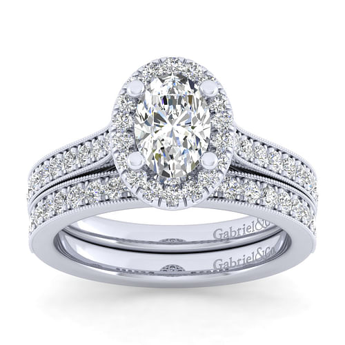 Bernadette - Vintage Inspired Platinum Oval Halo Diamond Engagement Ring - 0.42 ct - Shot 4