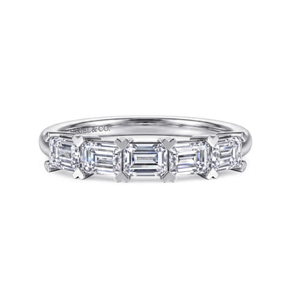 Berta - 14K White Gold Emerald Cut Diamond Anniversary Band