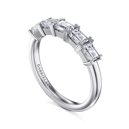 Berta - 14K White Gold Emerald Cut Diamond Anniversary Band