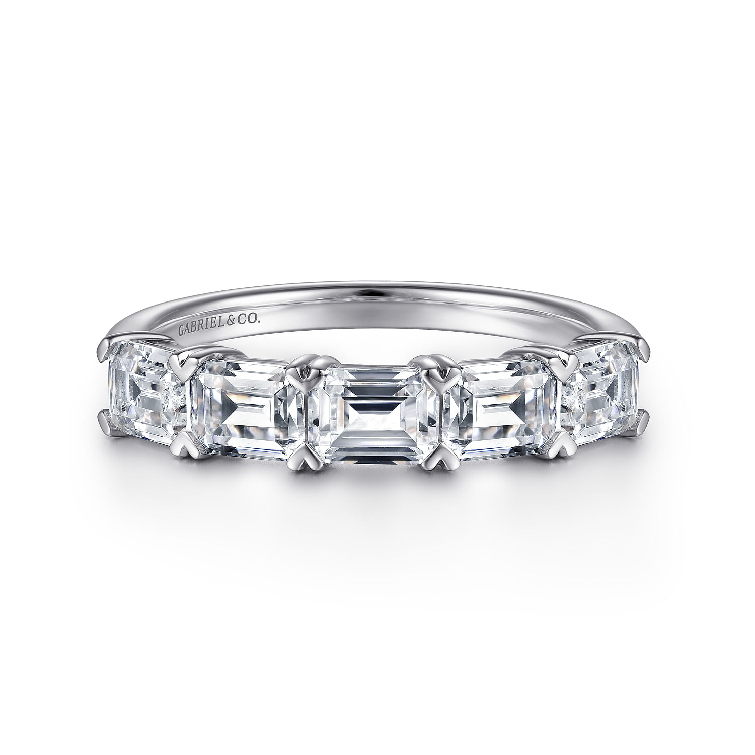 Berta - 14K White Gold Prong Set Emerald Cut Diamond Anniversary Band