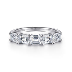 Berta - 14K White Gold Prong Set Emerald Cut Diamond Anniversary Band