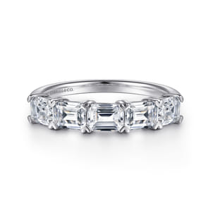 Berta - 14K White Gold Prong Set Emerald Cut Diamond Anniversary Band